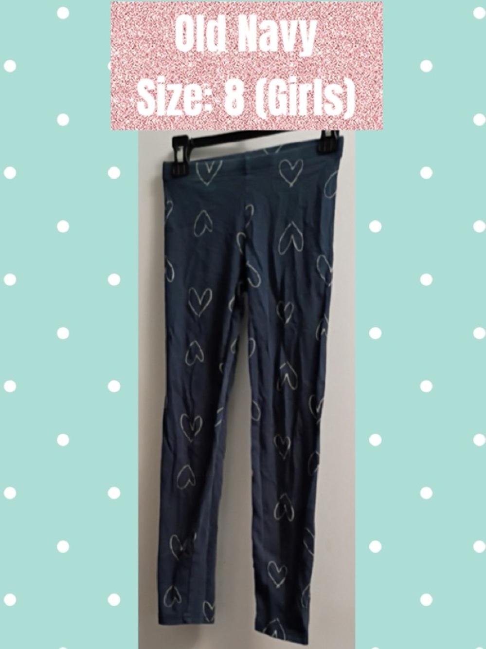 Old Navy Navy Leggings with White Heart Print